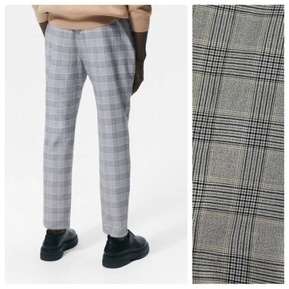NWT Zara Gray Checked Print Slim Fit The Driver Chinos, Size Small - Picture 3 of 10